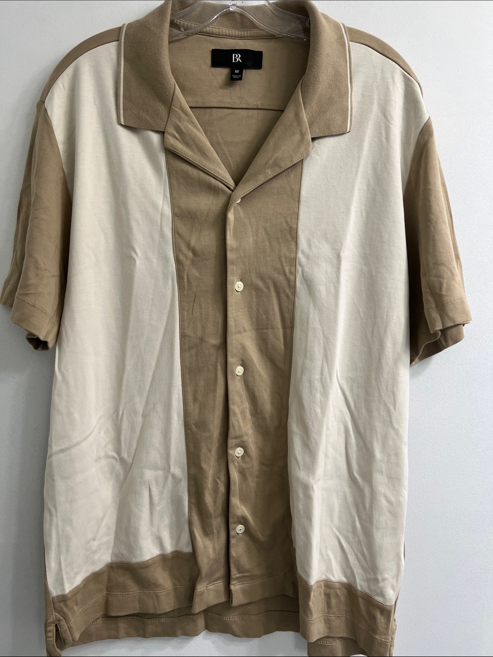 Banana Republic Two-Tone Beige and Cream Camp Collar Button-Up Shirt